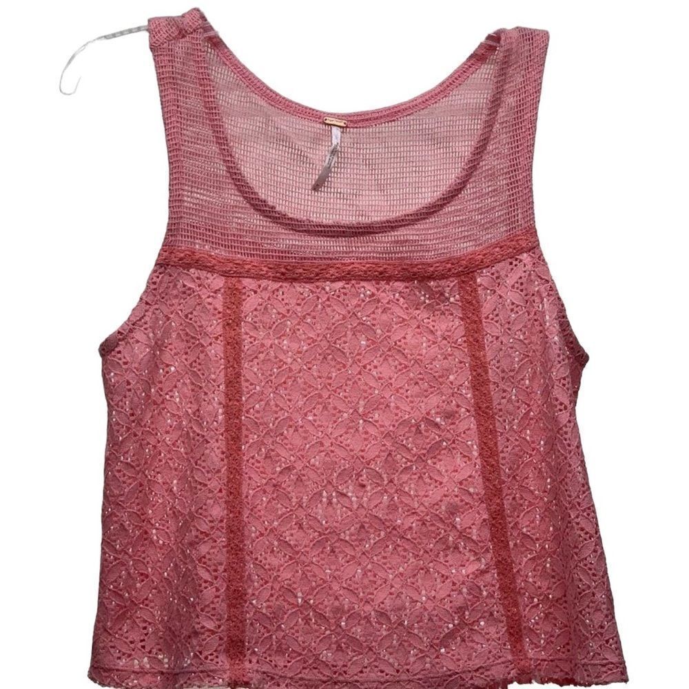 Free People Crochet Lace Crop Top Pink Medium